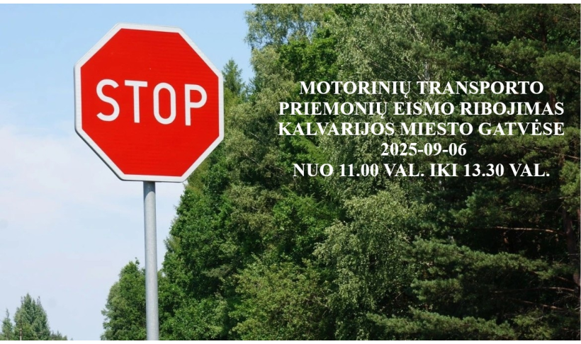Rugsėjo 6 d. bus ribojamas eismas Kalvarijos miesto gatvėse