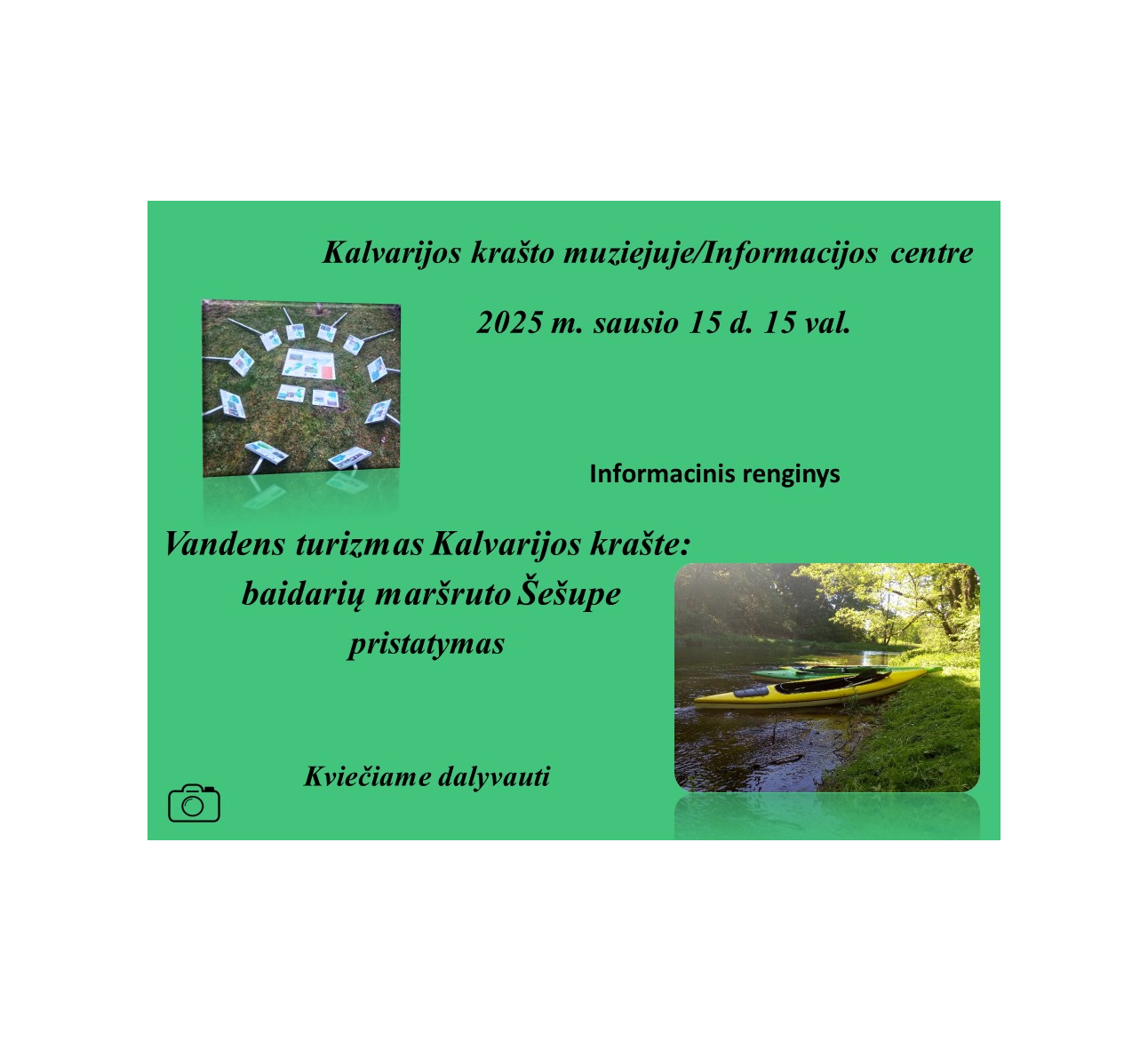 Vandens turizmas Kalvarijos krašte: baidarių maršruto Šešupe pristatymas