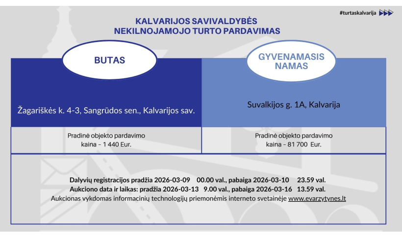Informacija dėl Kalvarijos savivaldybės nekilnojamojo turto pardavimo