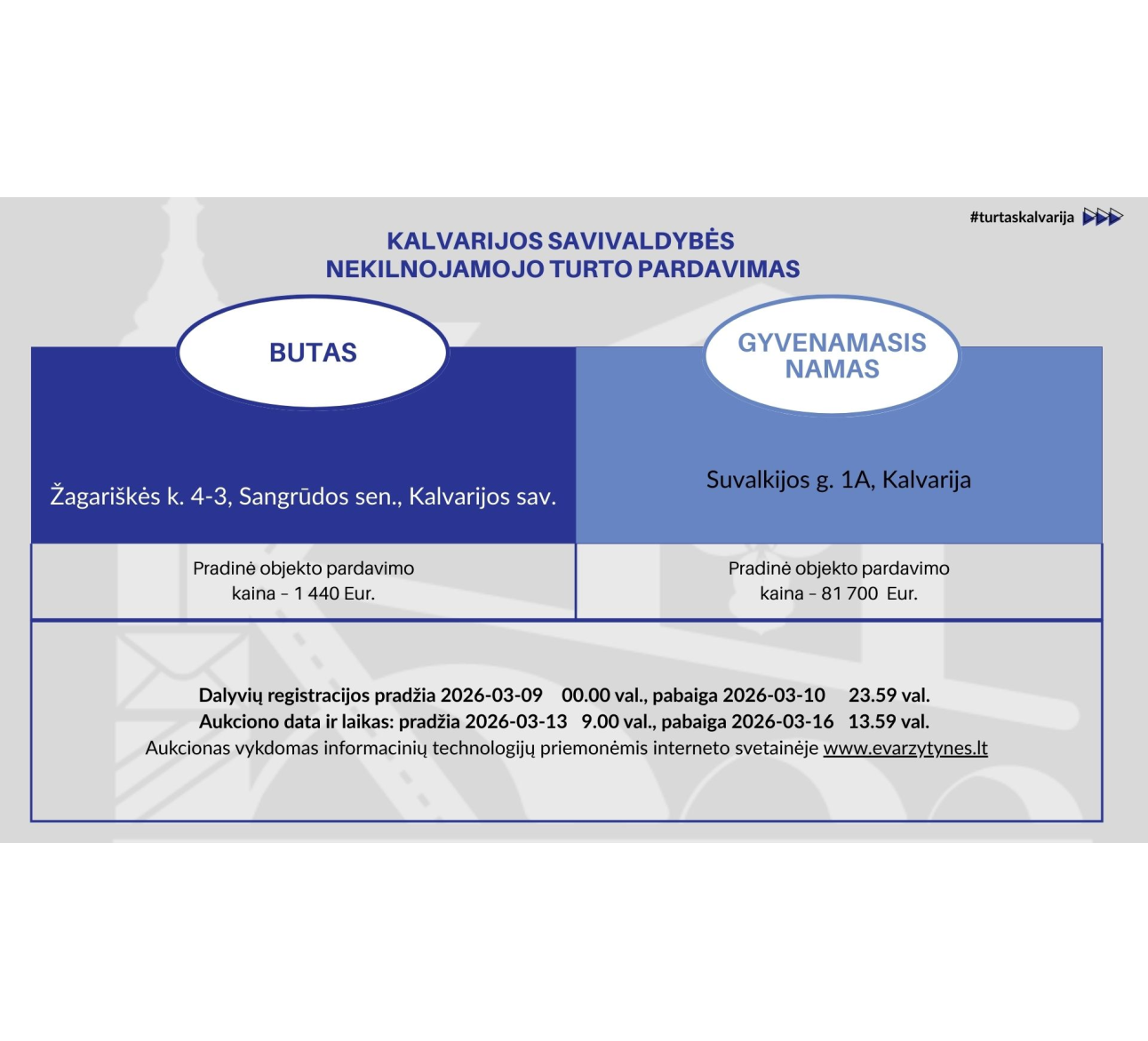 Informacija dėl Kalvarijos savivaldybės nekilnojamojo turto pardavimo