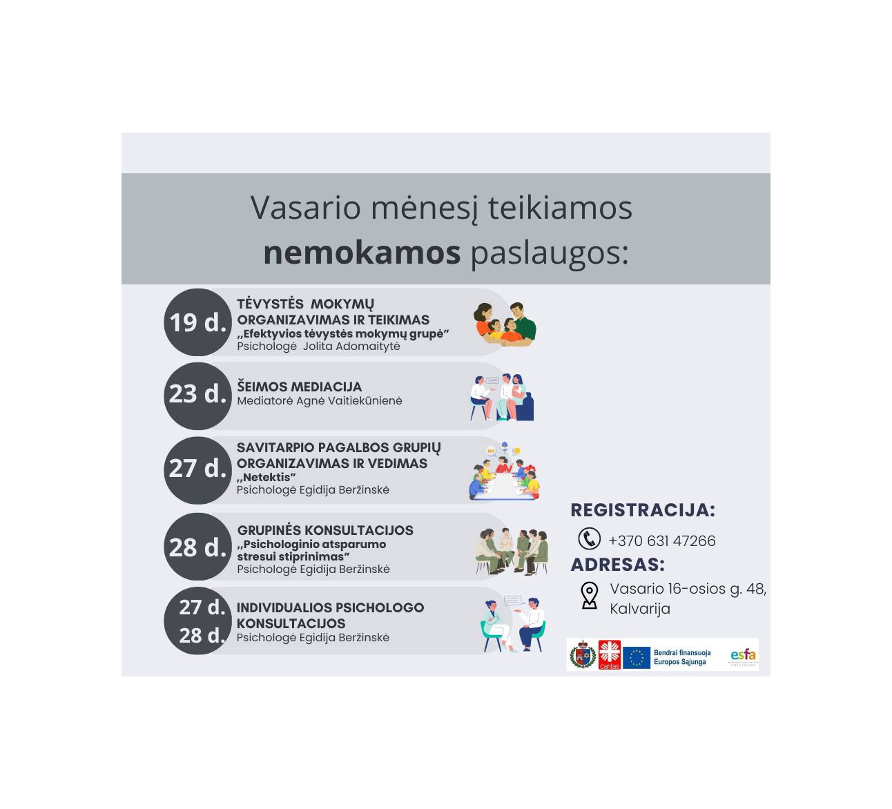 Grupinės  ir individualios konsultacijos su psichologe