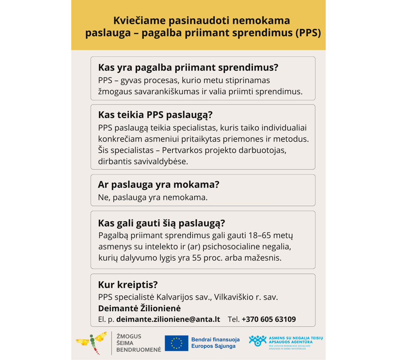 Kviečiame pasinaudoti nemokama paslauga - pagalba priimant sprendimus (PPS)
