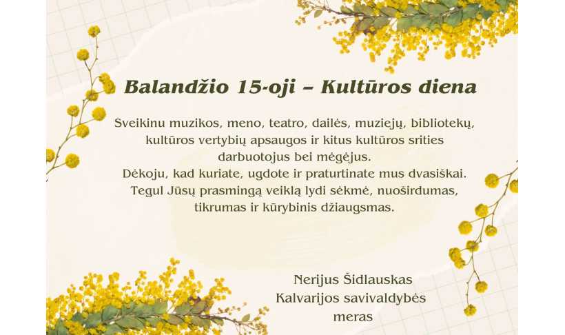 Mero sveikinimas Kultūros dienos proga