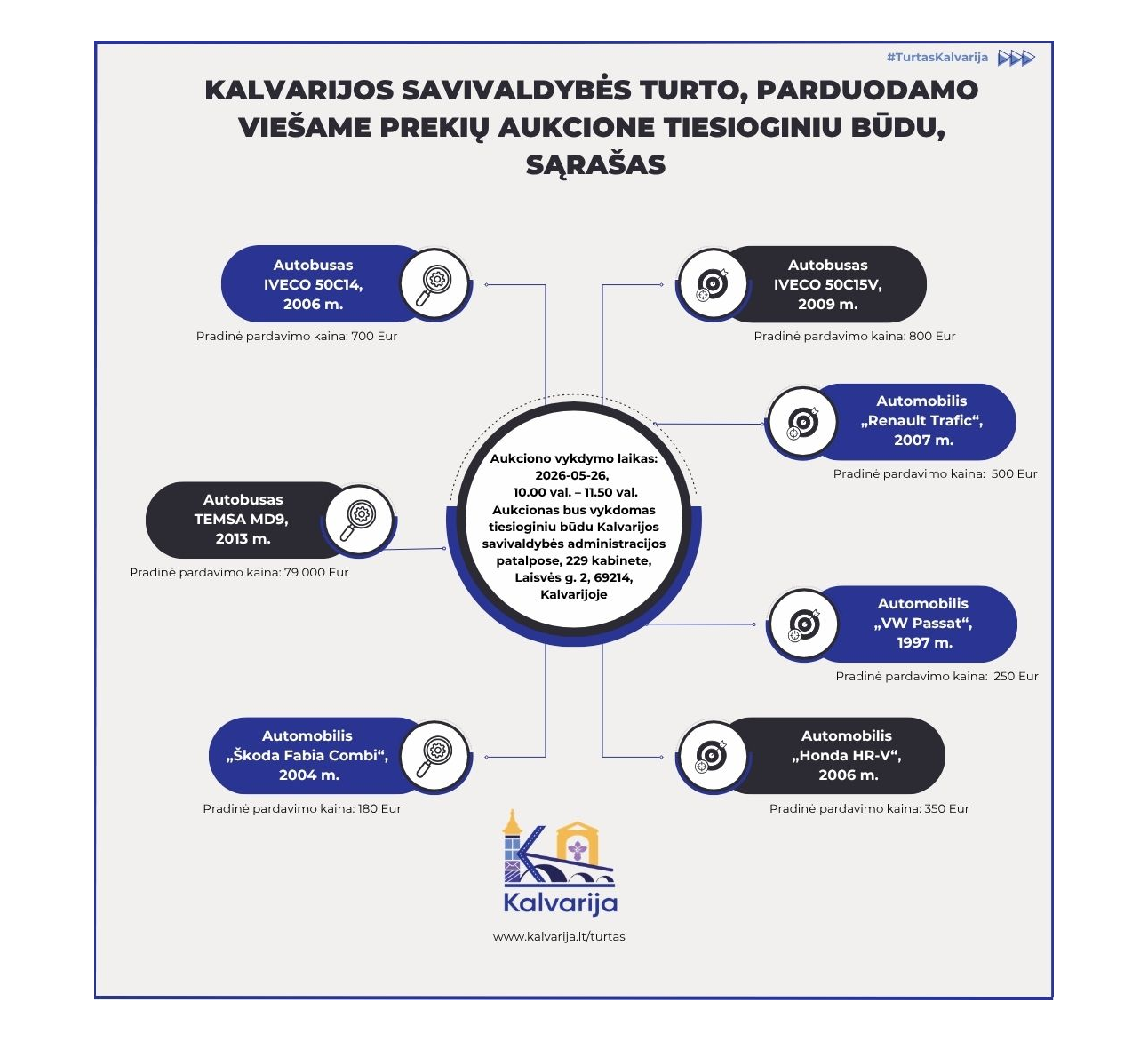 Kalvarijos savivaldybės turto (transporto priemonių) pardavimas viešame prekių aukcione tiesioginiu būdu