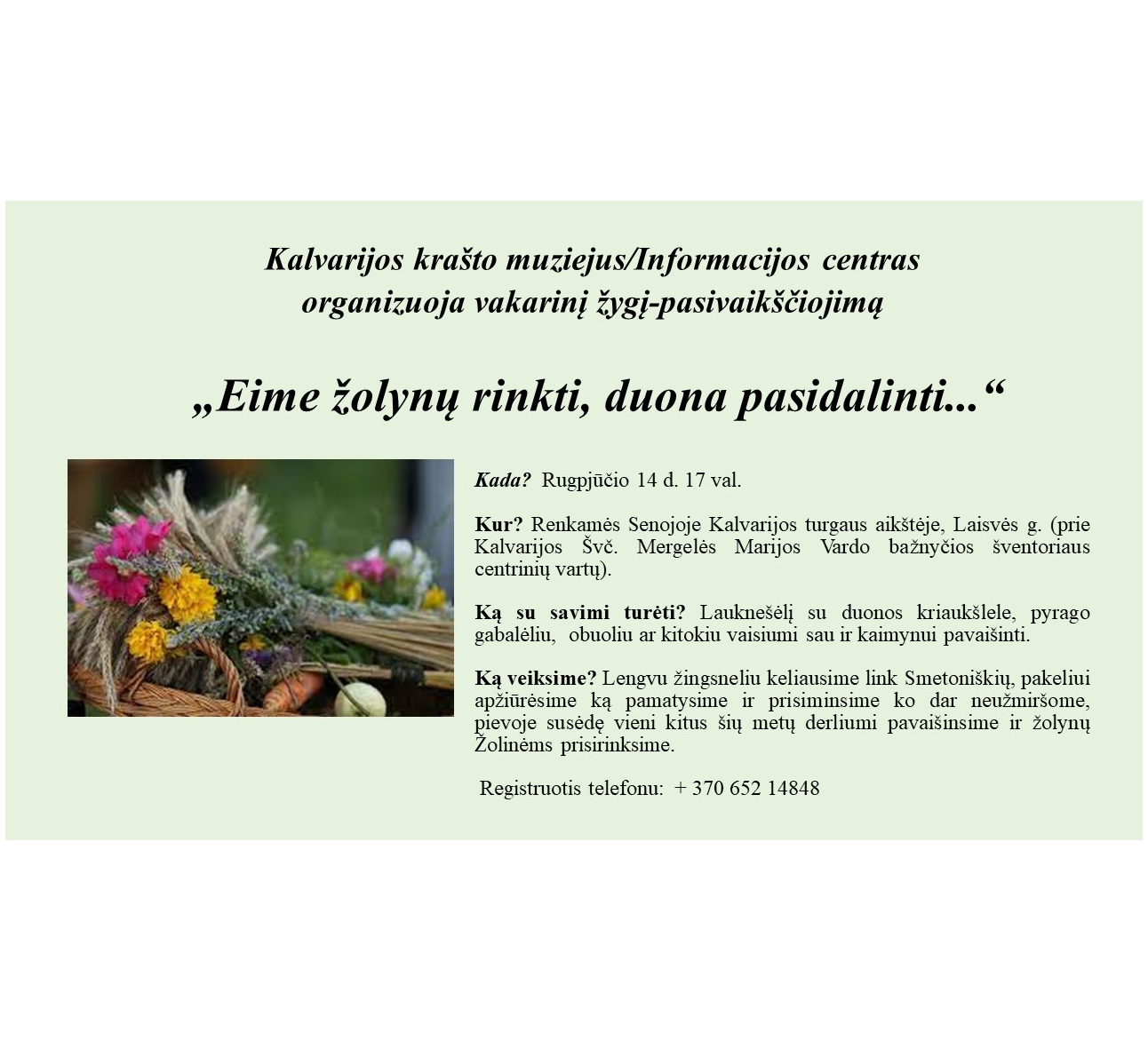 Vakarinis žygis-pasivaikščiojimas "Eime žolynų rinkti, duona pasidalinti..."