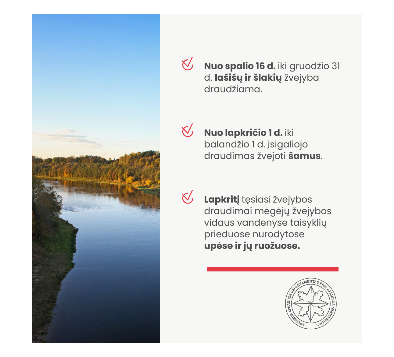 Akcija „Saugom Lašišą“: nuo spalio 16 d. įsigalioja draudimas lašišų ir šlakių žvejybai