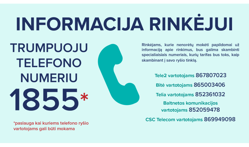 Informacija apie rinkimus - trumpuoju numeriu 1855