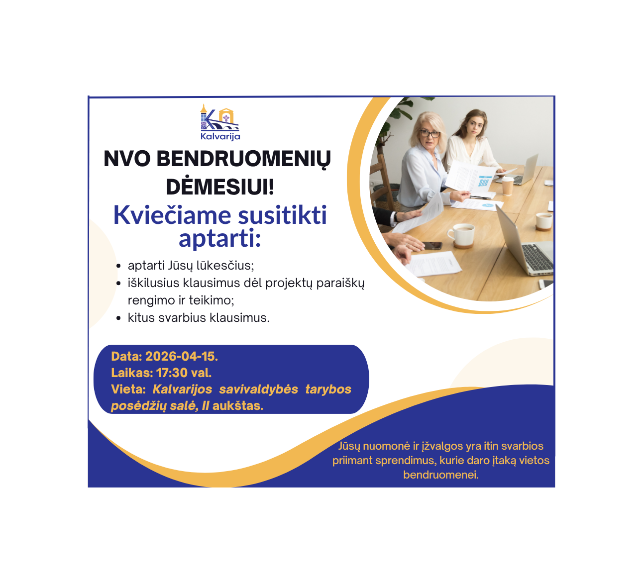 NVO, bendruomeninių organizacijų dėmesiui