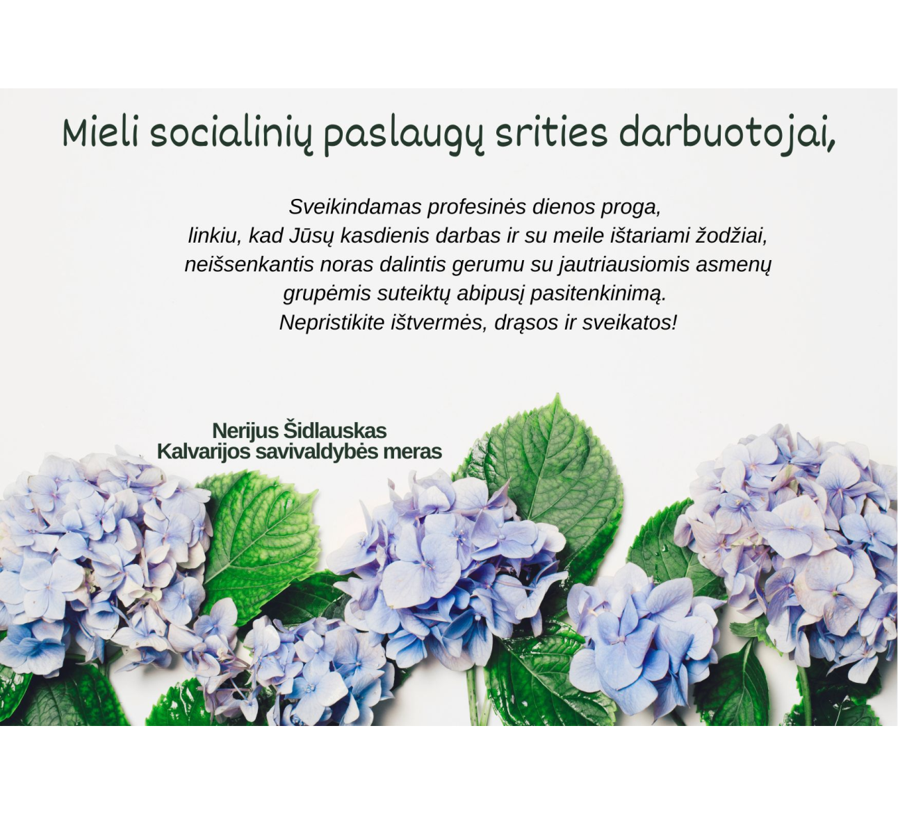 Mero sveikinimas Lietuvos socialinių darbuotojų dienos proga