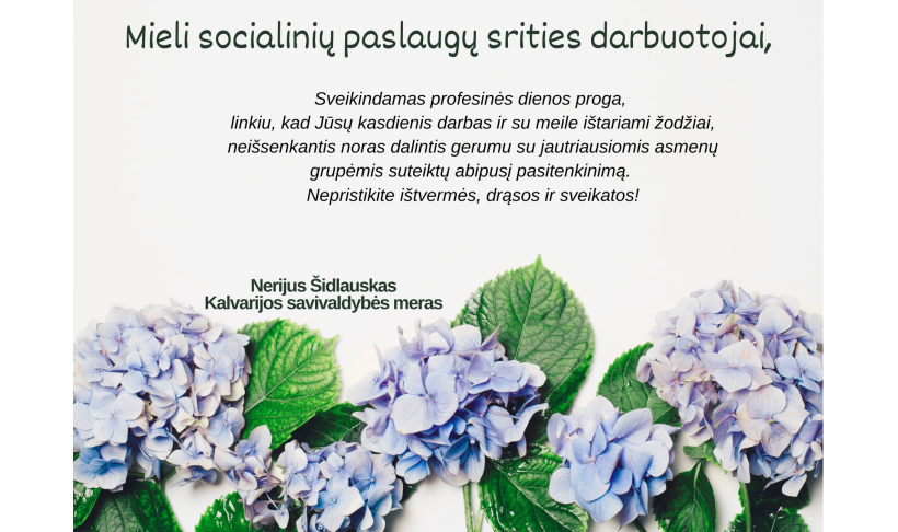 Mero sveikinimas Lietuvos socialinių darbuotojų dienos proga