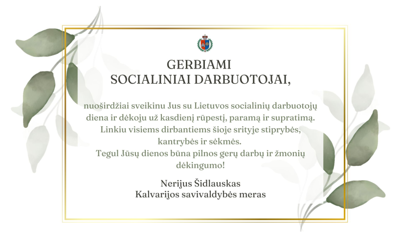 Mero sveikinimas Lietuvos socialinių darbuotojų dienos proga