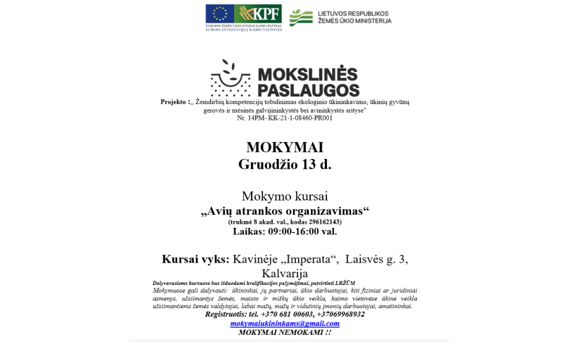 Mokymo kursai „Avių atrankos organizavimas“