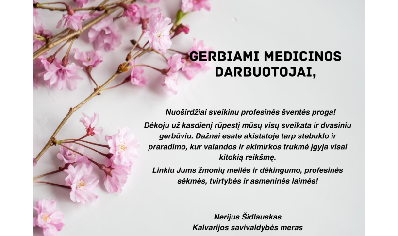Mero sveikinimas Medicinos darbuotojų dienos proga
