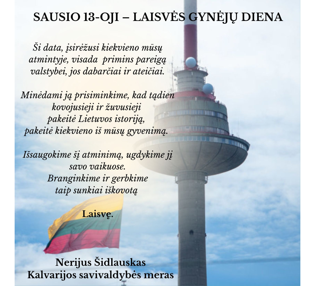 Mero linkėjimas Sausio 13-osios proga