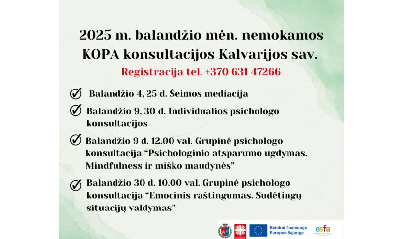 KOPA paslaugos balandžio mėn.