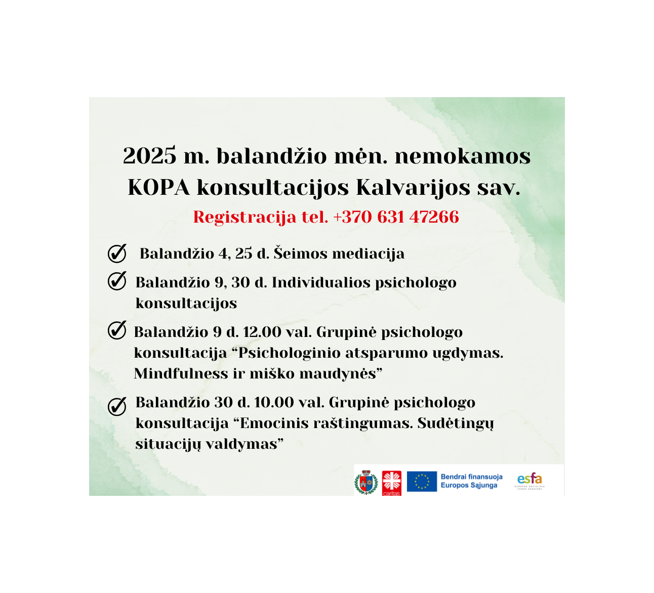 KOPA paslaugos balandžio mėn.