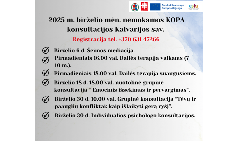 KOPA paslaugos birželio mėn.