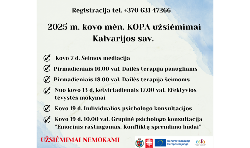 KOPA užsiėmimai Kalvarijos sav. kovo mėn.