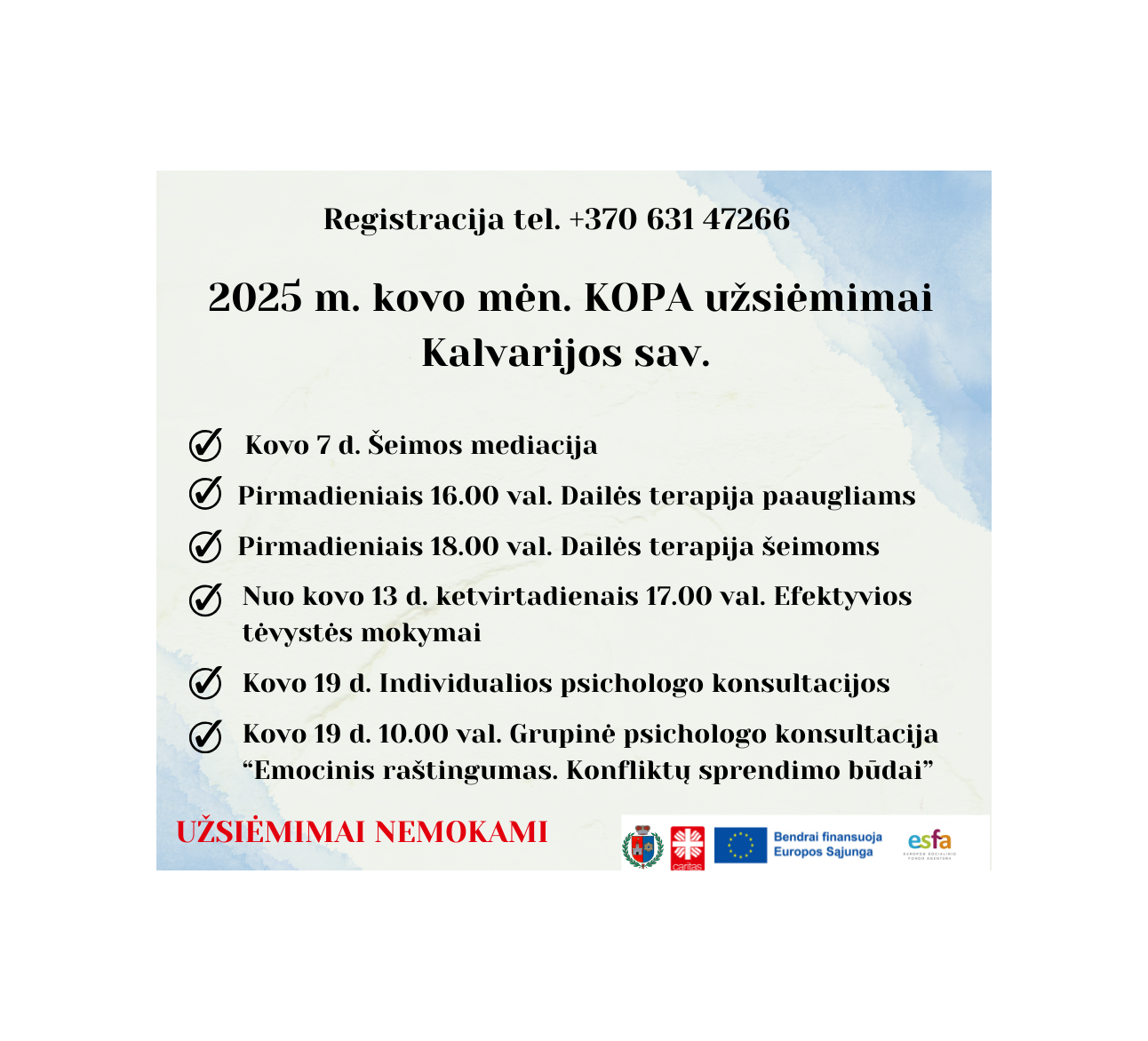 KOPA užsiėmimai Kalvarijos sav. kovo mėn.
