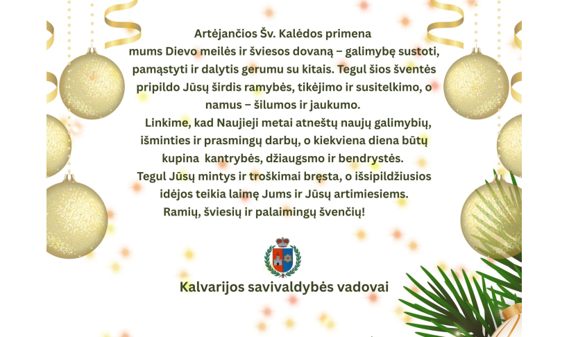 Vadovų sveikinimas Šv. Kalėdų proga