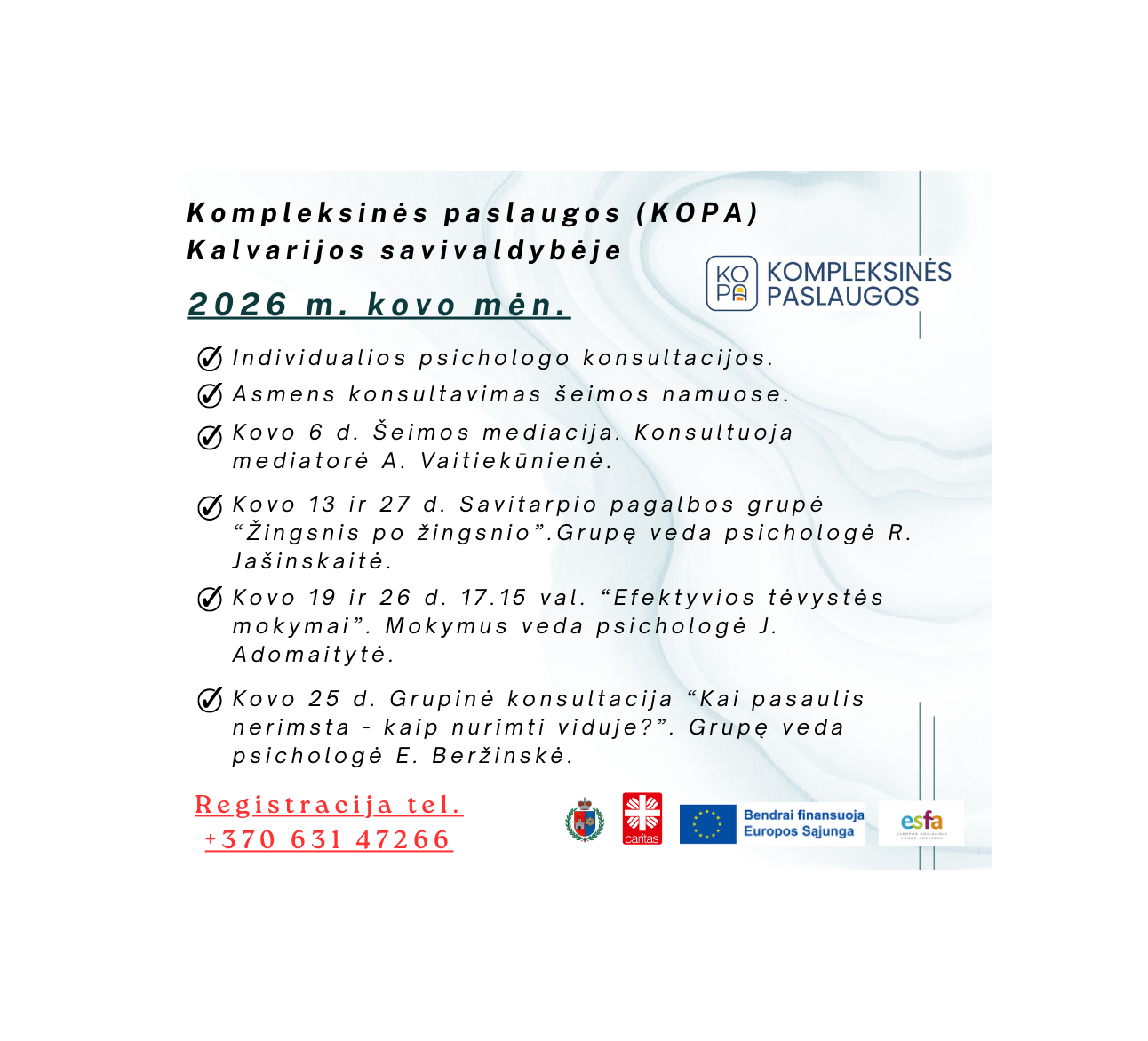 Kopa konsultacijos Kalvarijoje kovo mėn.