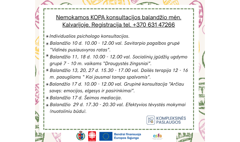 KOPA konsultacijos Kalvarijoje balandžio mėn.