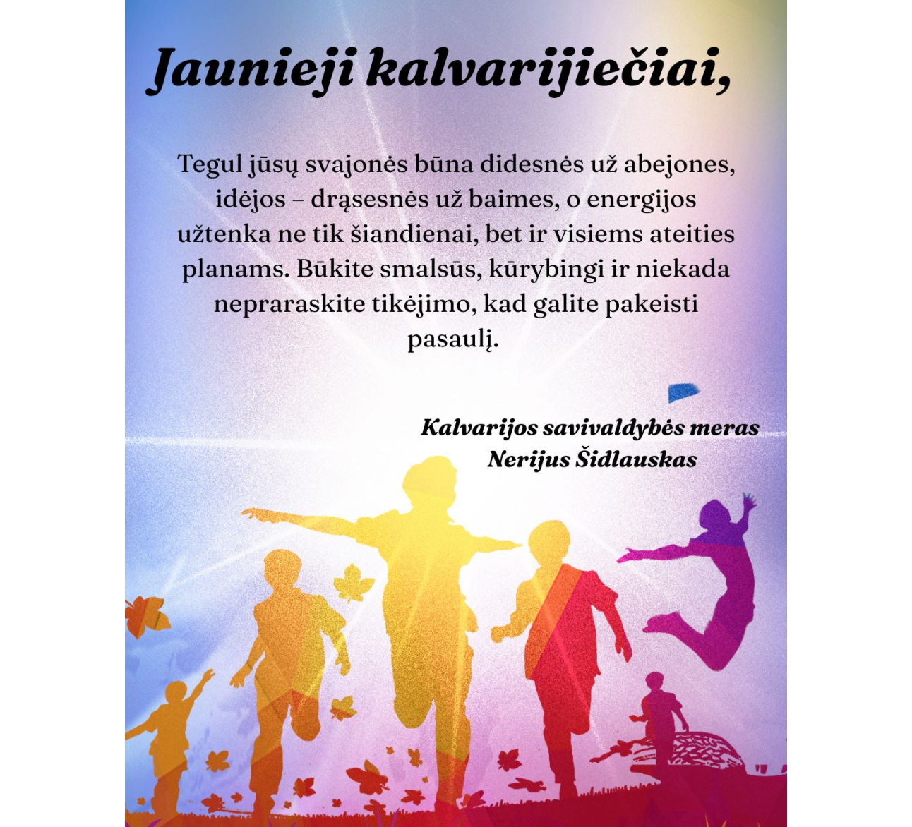Mero sveikinimas Tarptautinės jaunimo dienos proga
