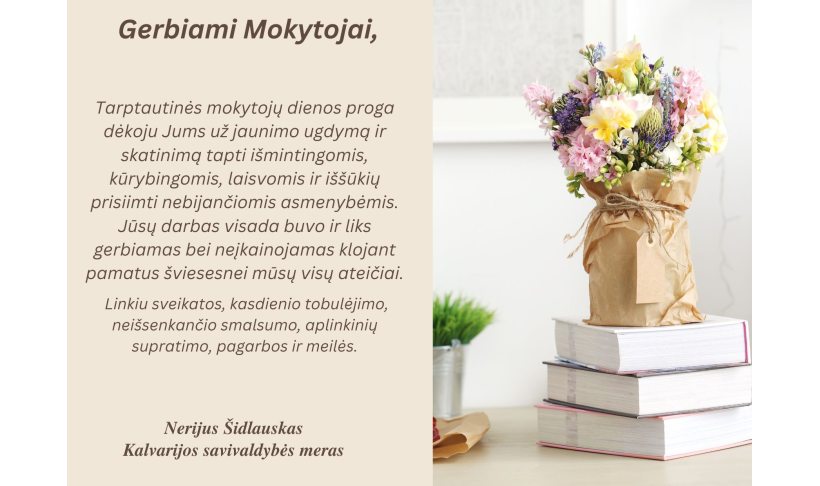 Mero sveikinimas Tarptautinės mokytojų dienos proga