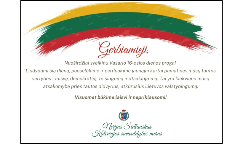 Mero sveikinimas Vasario 16-osios proga