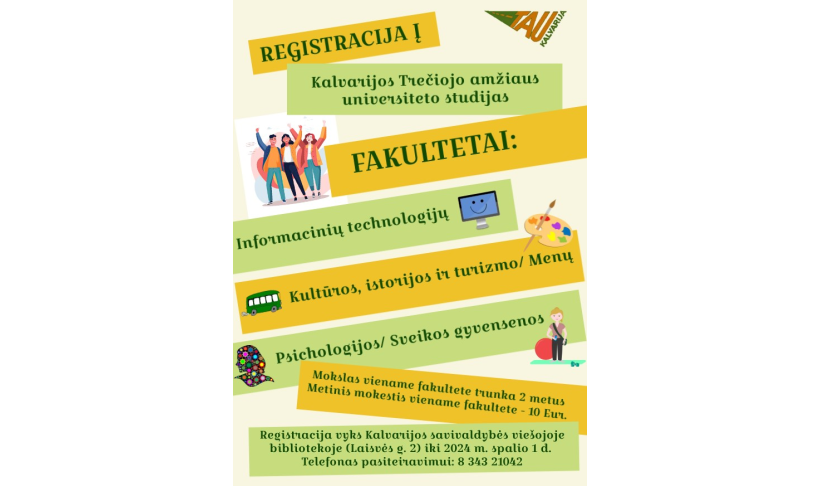 Kviečiame registruotis į Kalvarijos Trečiojo amžiaus universiteto studijas
