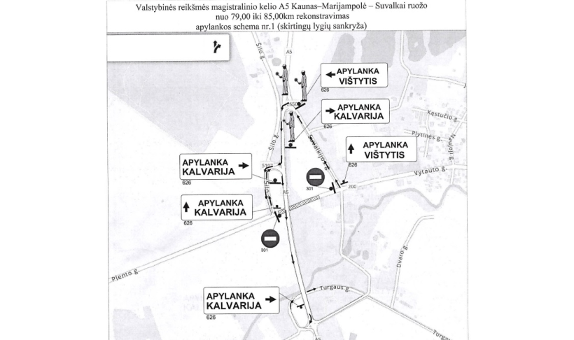 Informacija gyventojams: dėl kelio A5 rekonstravimo (ties Kalvarija) atsiras apylanka