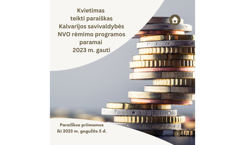 Kvietimas teikti paraiškas Kalvarijos savivaldybės NVO rėmimo programos paramai 2023 m. gauti