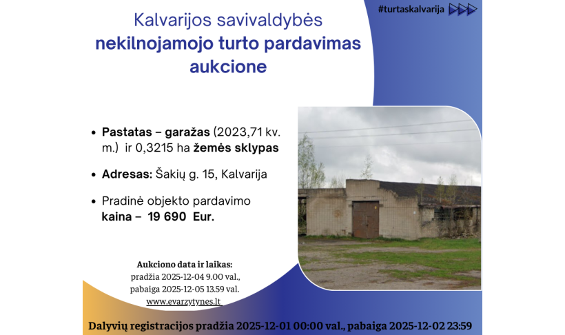Informacija dėl Kalvarijos savivaldybės nekilnojamojo turto pardavimo