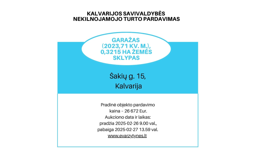 Informacija dėl Kalvarijos savivaldybės nekilnojamojo turto pardavimo