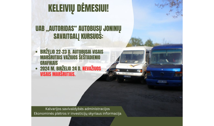 Informacija apie UAB „Autoridas“ maršrutinių autobusų eismą