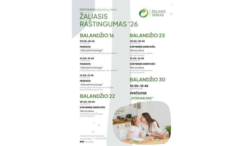 Nemokamų edukacijų ciklas „Žaliasis raštingumas" - balandis