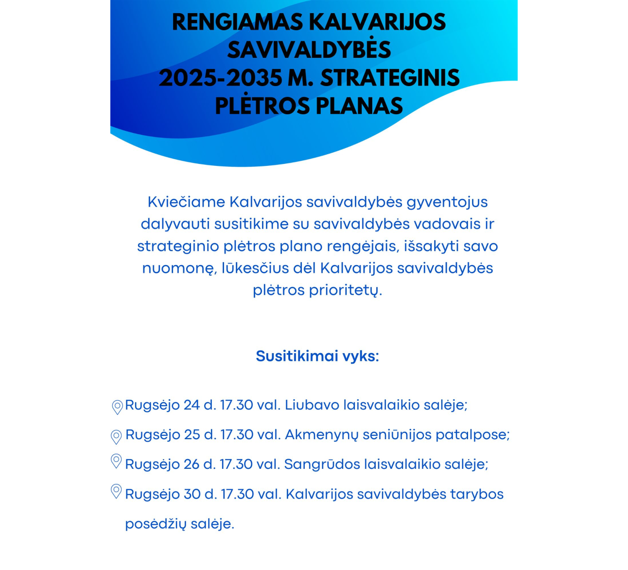 Kviečiame dalyvauti Kalvarijos savivaldybės 2025-2035 metų strateginio plėtros plano rengime