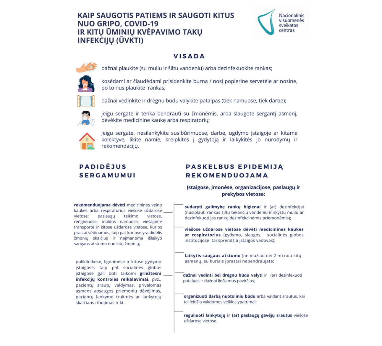 NVSC PRIMENA, KADA SKELBIAMAS INFEKCIJŲ PLITIMĄ RIBOJANTIS REŽIMAS