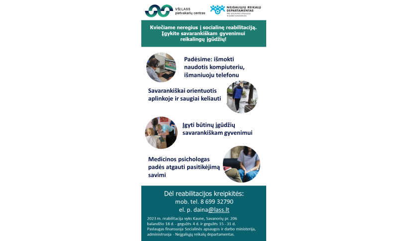 Informacija apie teikiamas kompleksines socialinės reabilitacijos paslaugas akliesiems