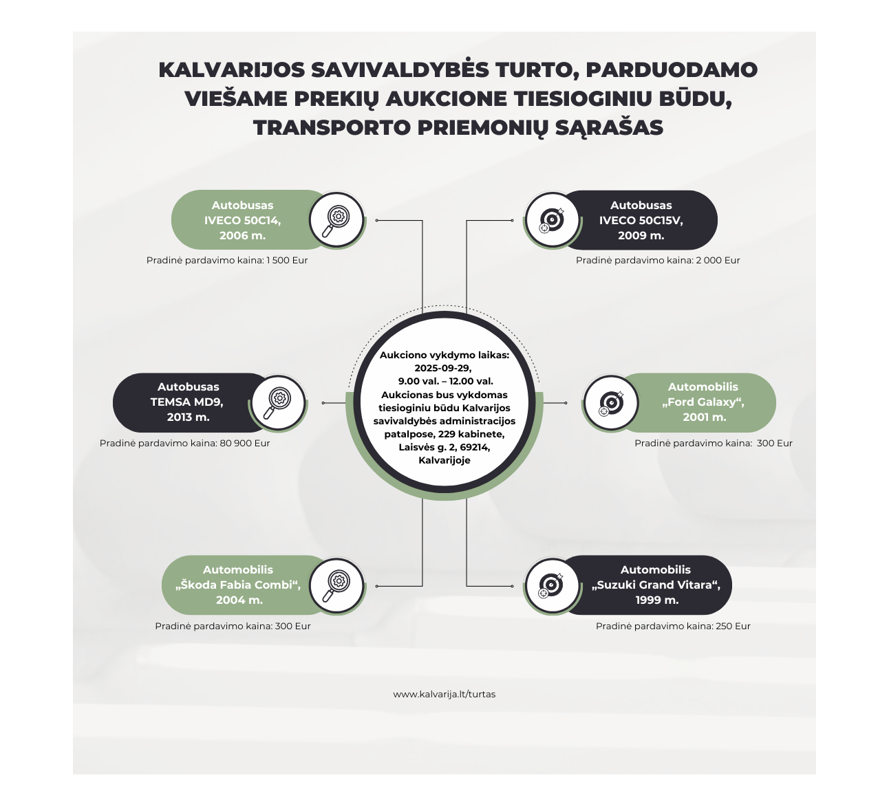 Kalvarijos savivaldybės turto (transporto priemonių) pardavimas viešame prekių aukcione tiesioginiu būdu