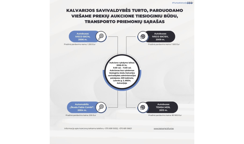 Kalvarijos savivaldybės turto (transporto priemonių) pardavimas viešame prekių aukcione tiesioginiu būdu