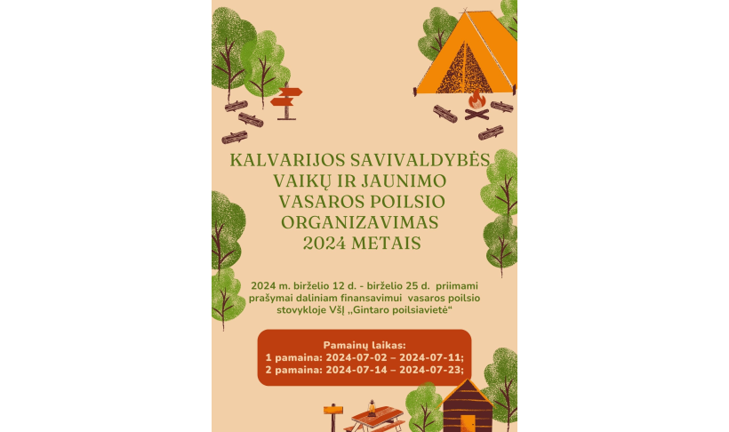 Kalvarijos savivaldybės vaikų ir jaunimo vasaros poilsio organizavimas 2024 metais
