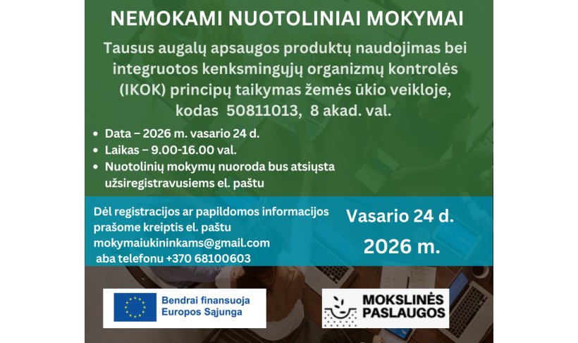 Nemokami nuotoliniai mokymai ūkininkams