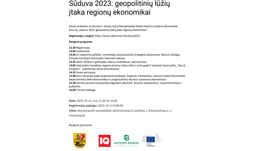 Kvietimas į IQ forumą „Sūduva 2023"