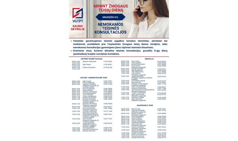 Nemokamos teisinės konsultacijos - gruodžio 8 d.