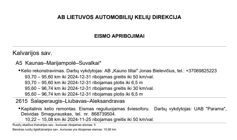 Eismo apribojimai Kalvarijos savivaldybėje