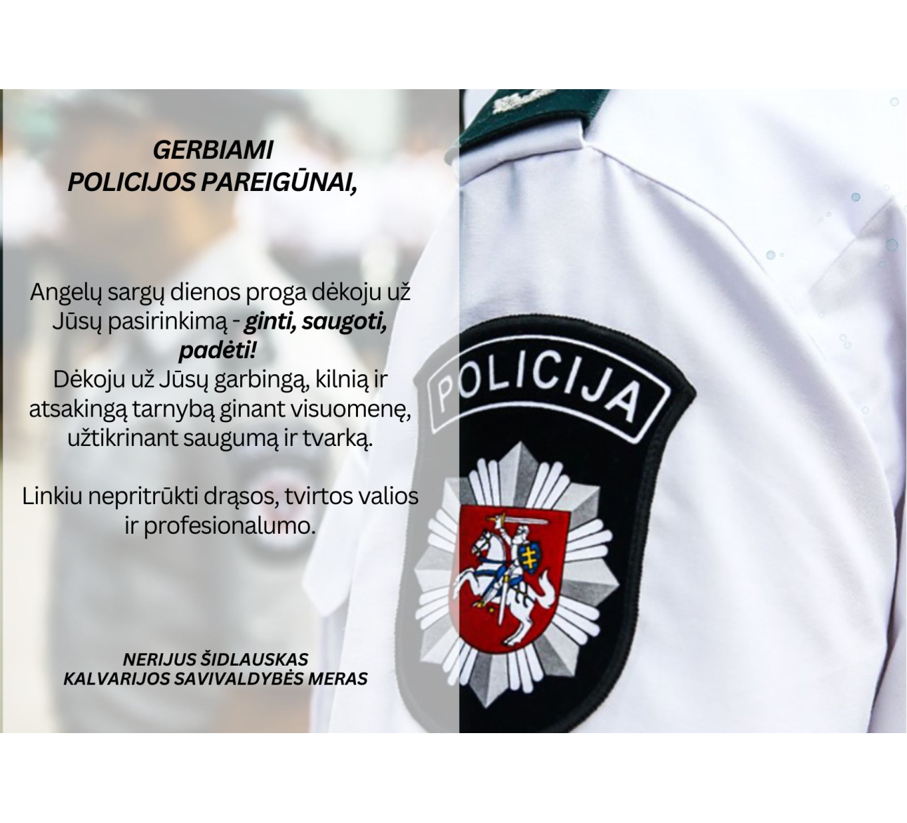 Mero sveikinimas Angelų sargų dienos proga