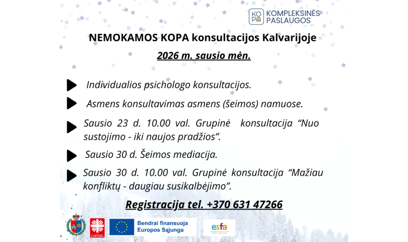 Kviečiame registruotis nemokamoms KOPA konsultacijoms!