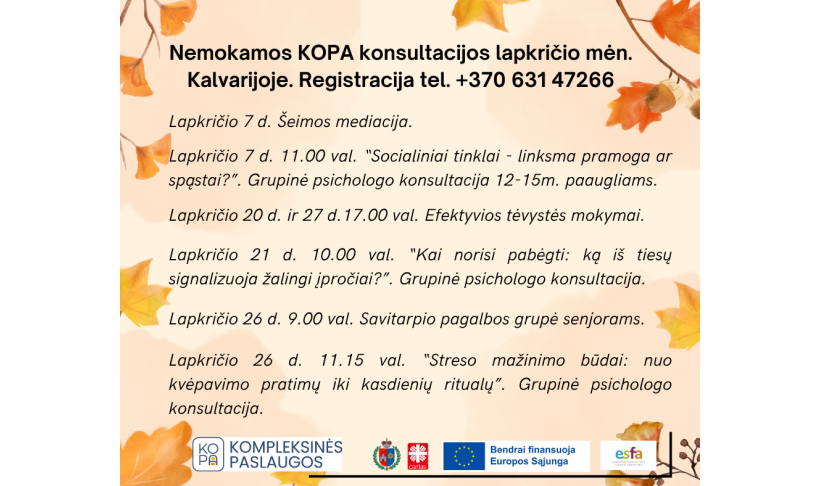 KOPA paslaugos lapkričio mėn.
