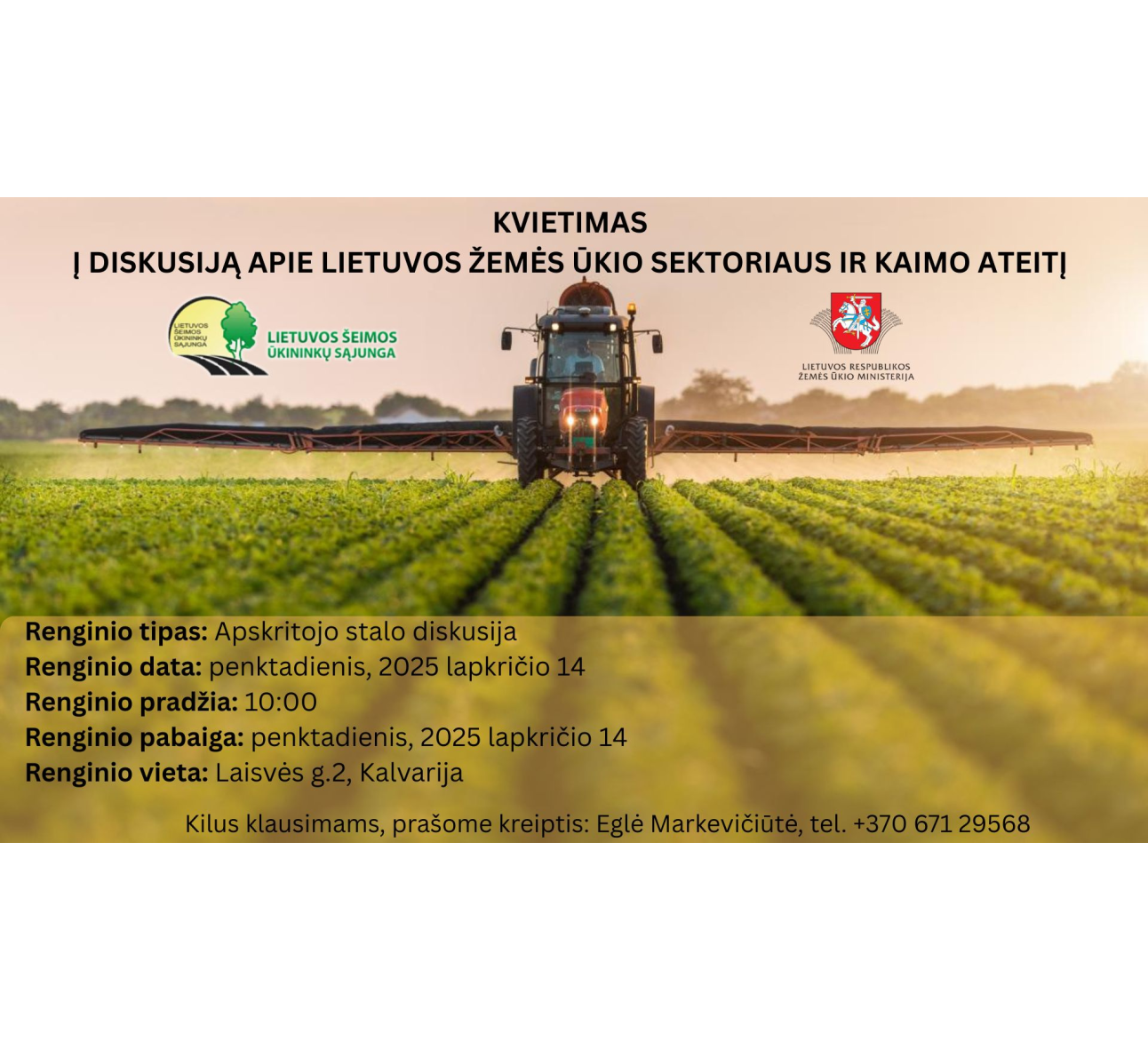 Kvietimas į diskusiją apie Lietuvos žemės ūkio sektoriaus ir kaimo ateitį